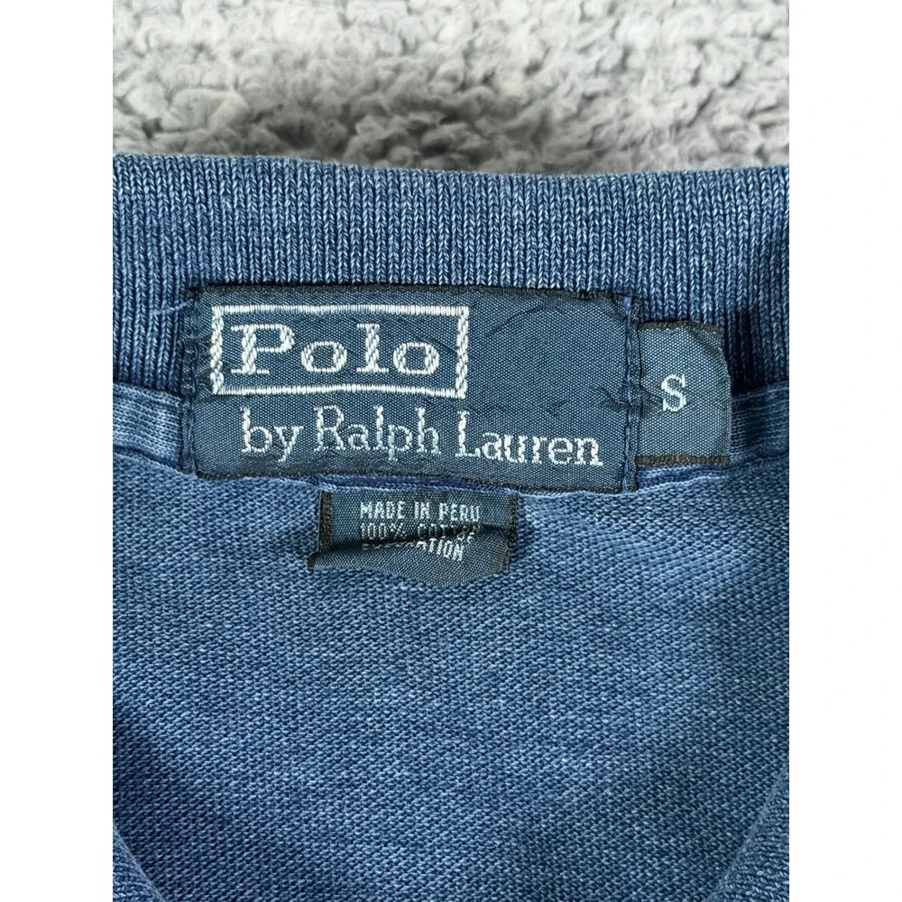 Vintage Polo Ralph Lauren Shirt Mens Small Blue Mesh Cotton Polo Ribbed Sleeve